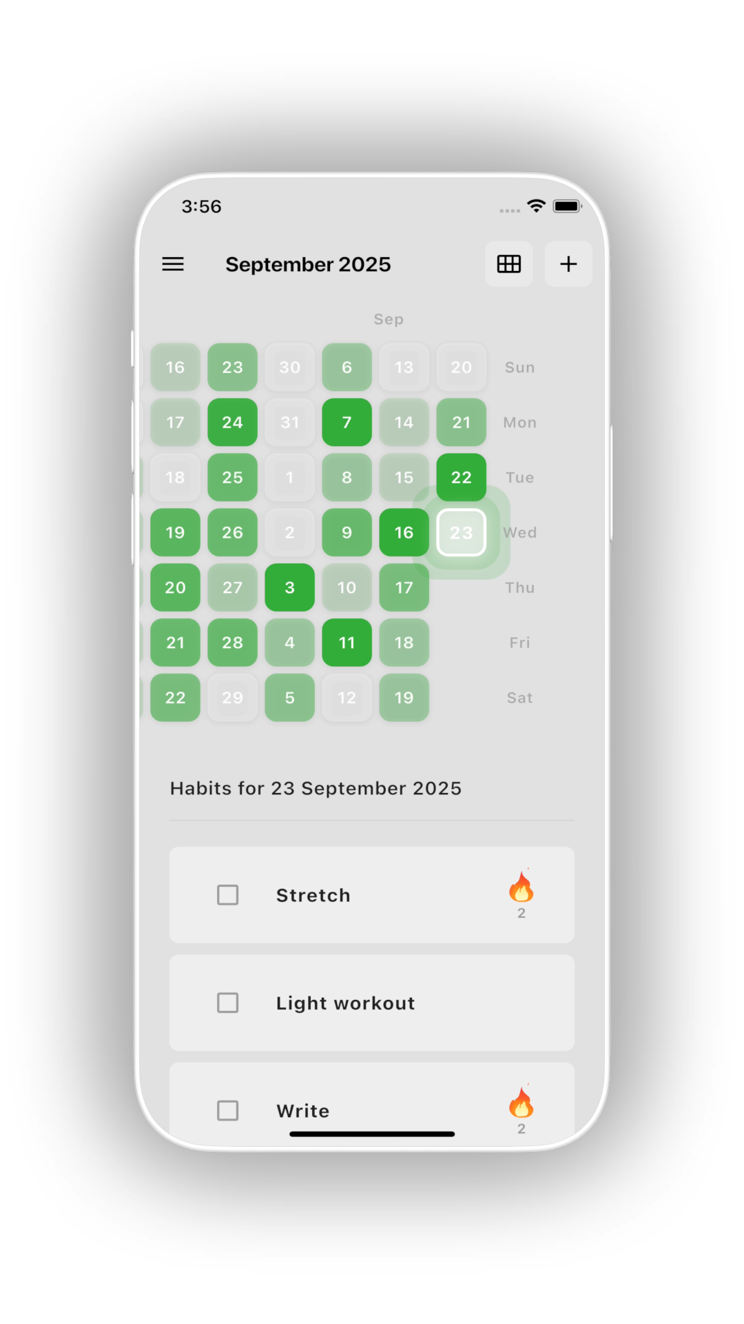 Ritualz app interface showing habit tracking calendar and streaks